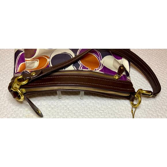 Authentic Coach Multicolored Hand Drawn Scarf Print Satin Hobo Bag 10”x11” READ - Picture 7 of 16